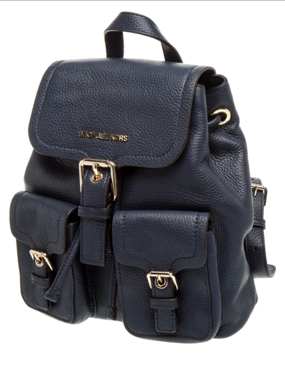 Michael Kors Navy Leather Mini Backpack with Gold Hardware - Picture 3 of 7